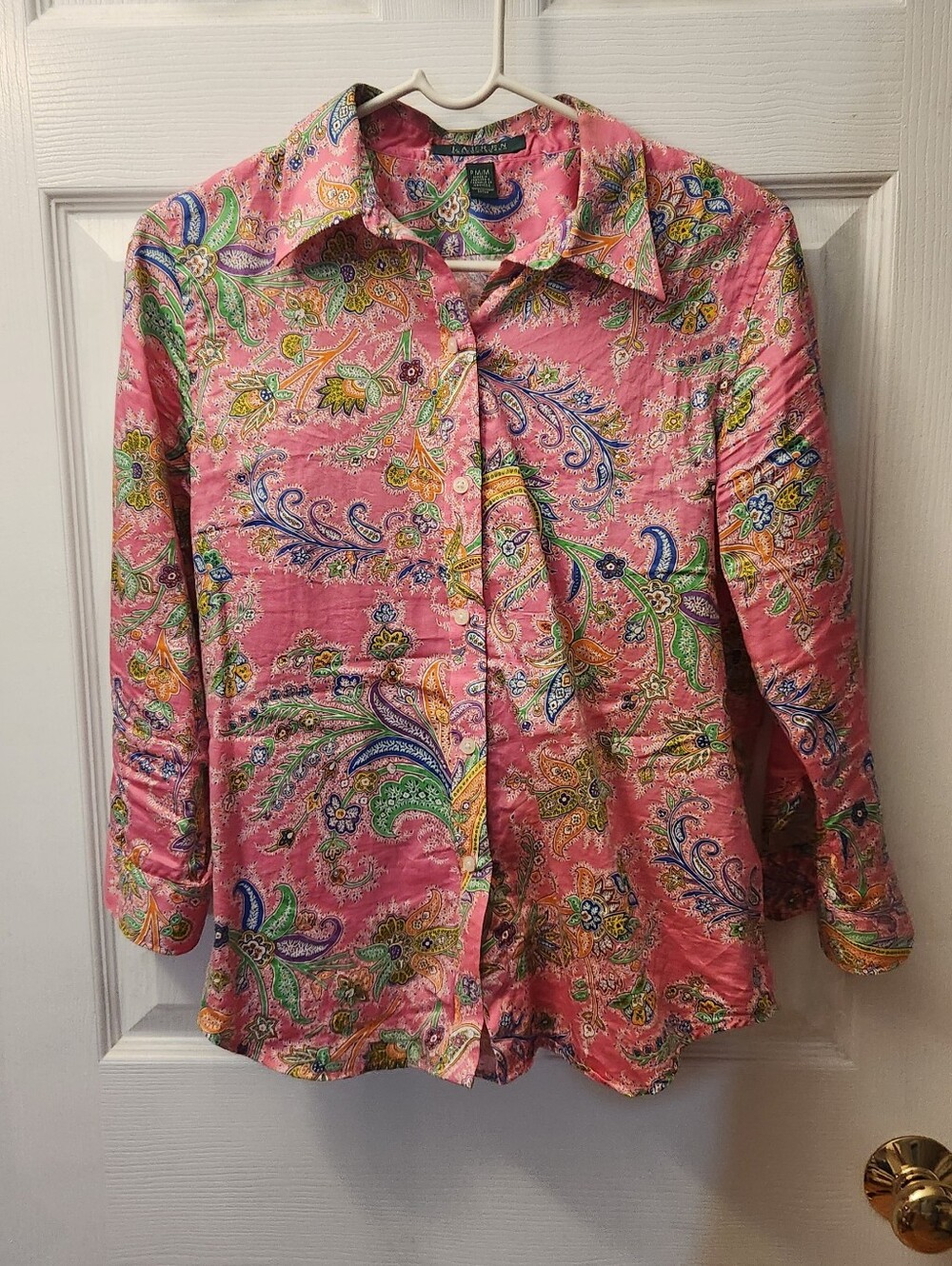 Ralph Lauren Pink Paisley Floral Button-Down Blouse